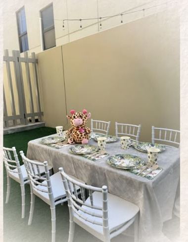 Safari-themed children's party table setup